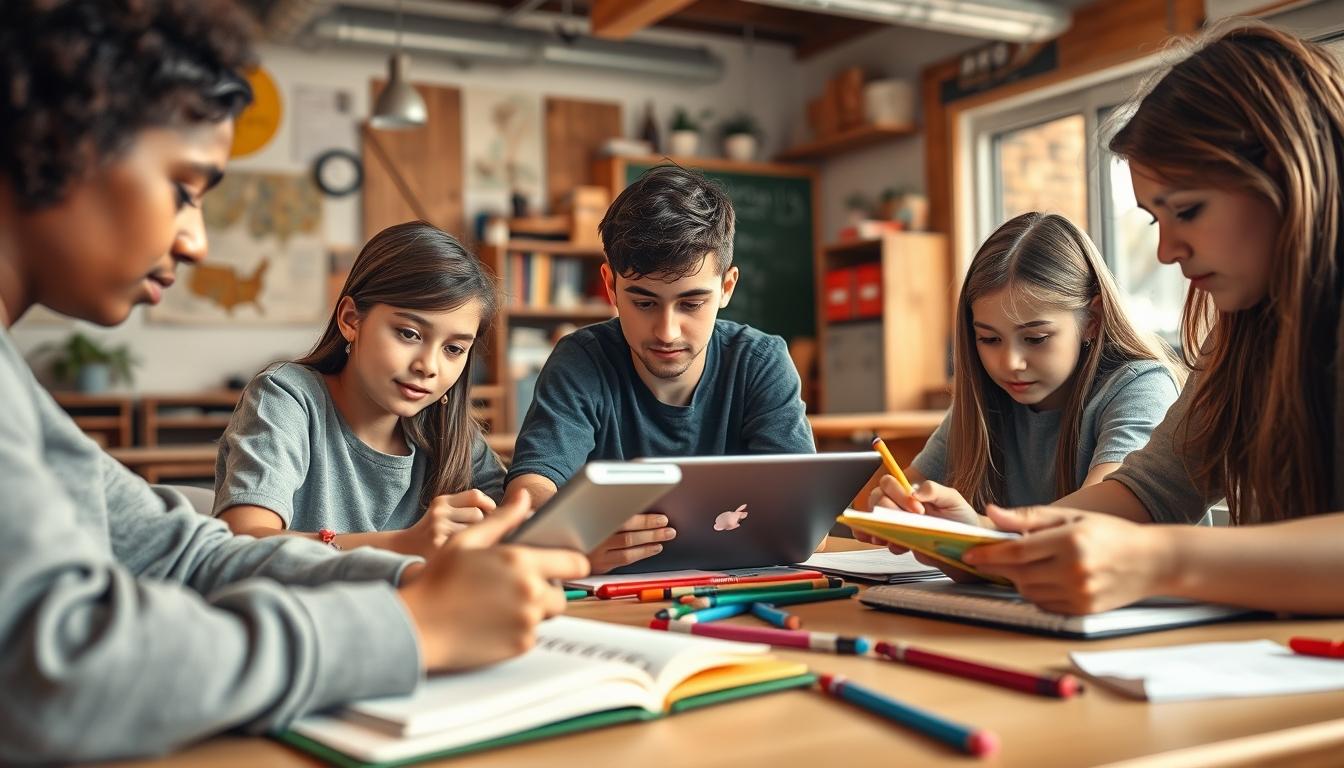 Student using learning strategies while studying